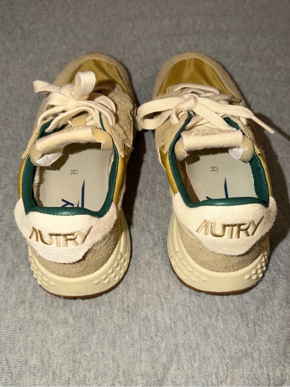 Autry Beige Suede Platform Sneakers with Green Accent - Picture 3 of 4
